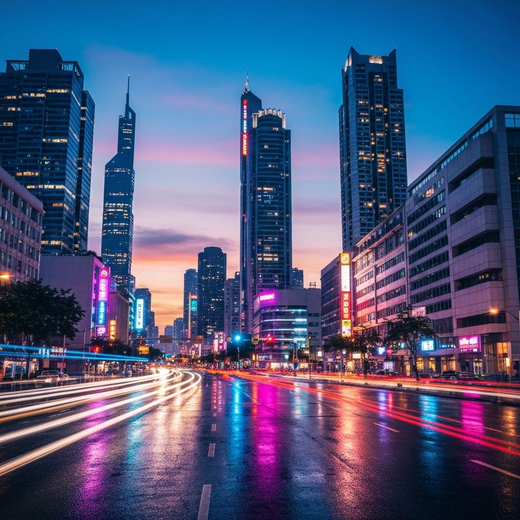 AI Generated: Futuristic city at sunset